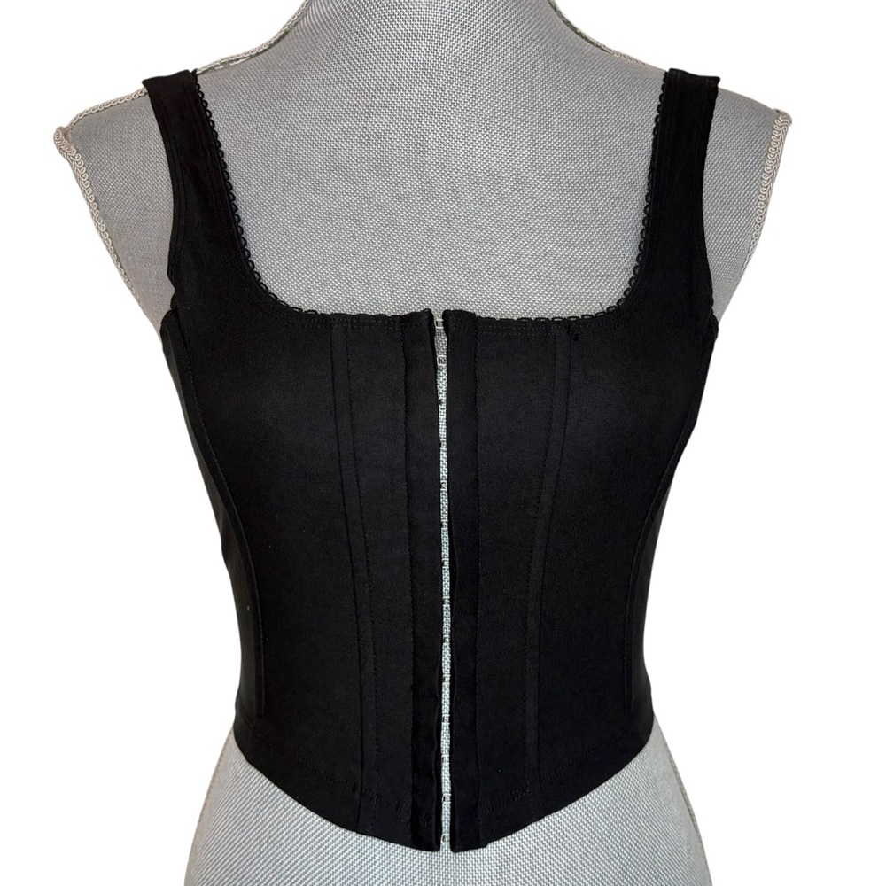 Streetwear Society Black Corset Style Hook & Eye Front Crop Top
